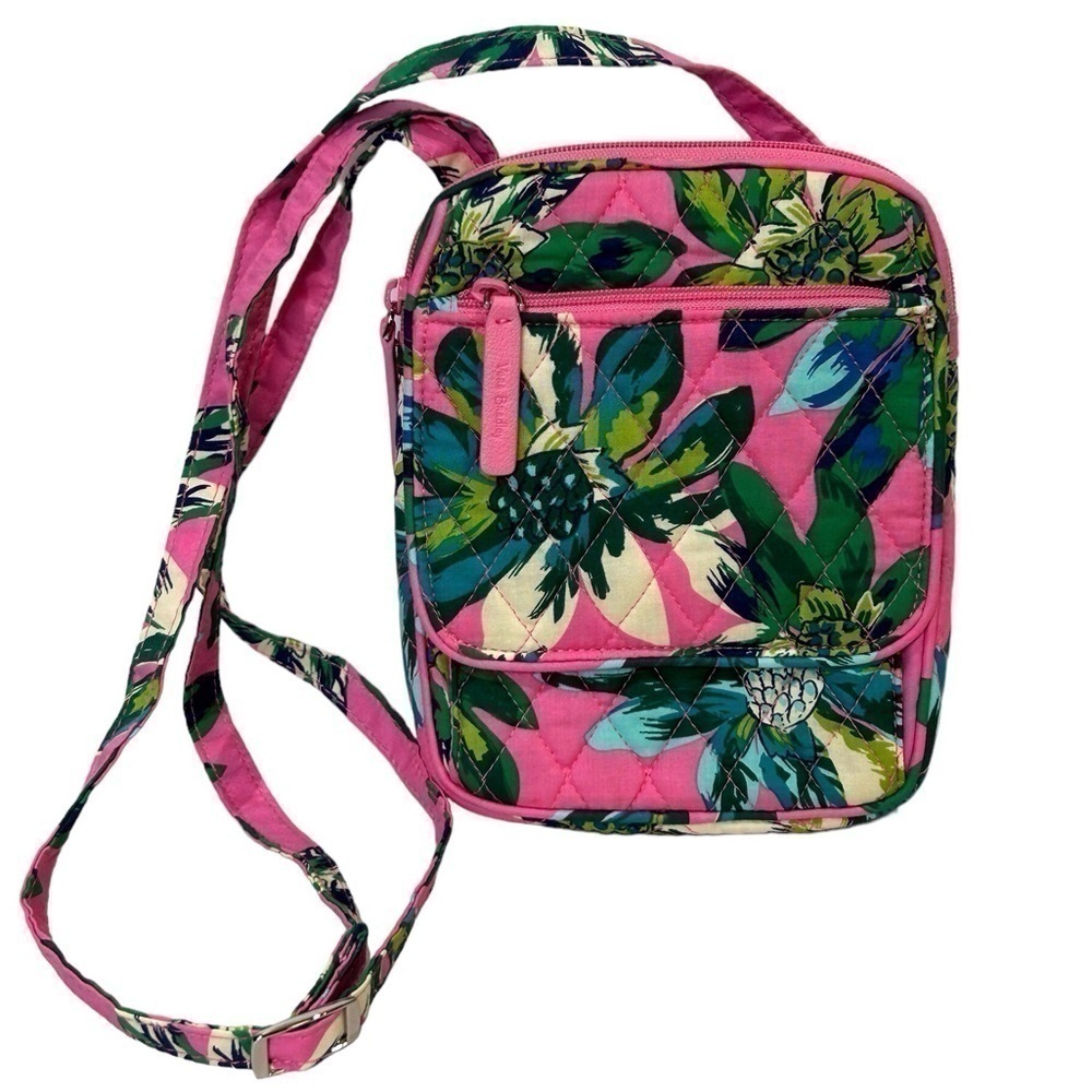 Vera Bradley Mini Hipster Crossbody Tropical Paradise Pink/Green Bag EUC
